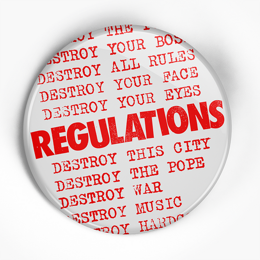 Regulations "Destroy Text" (1", 1.25", or 2.25") Pin
